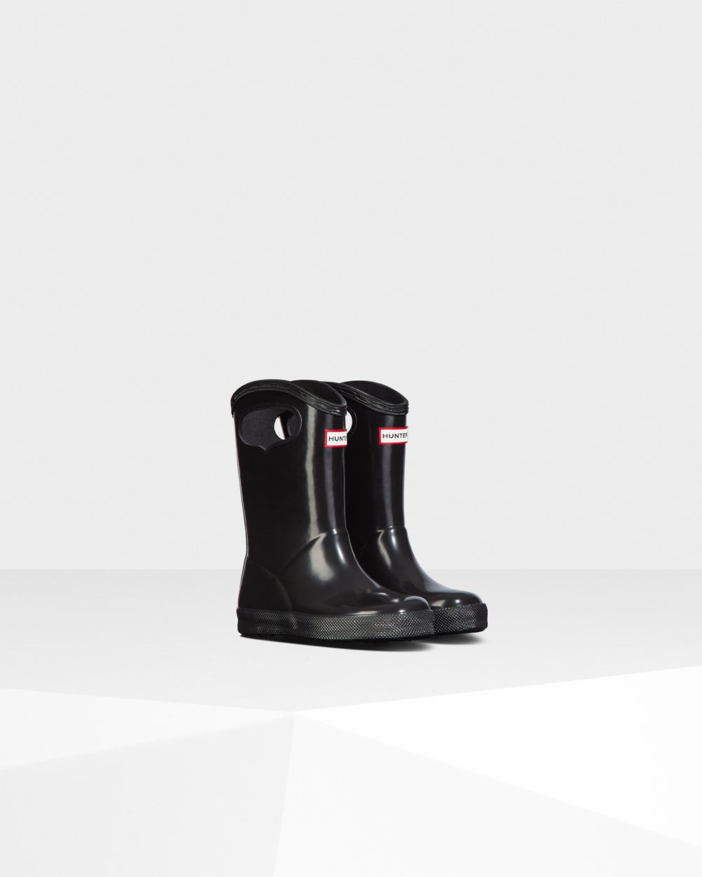 Hunter Original First Classic Grab Handle Gloss Rain Boots - Outlet Kids Black - PWFRMD931